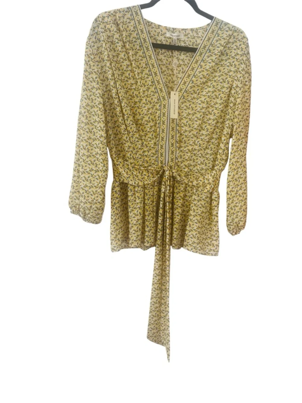 Max Studio Yellow Floral V-Neck Tie-Front Blouse - Picture 7 of 8